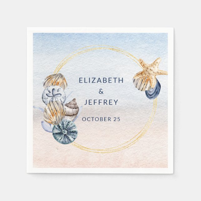 Rustikale Seashells Ocean Sea Summer Beach Hochzei Serviette (Vorderseite)
