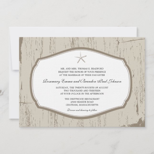 Rustikale Seestern-Hochzeit Einladung (Vorderseite)