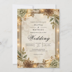 Rustikale Sepia-Blumenrahmen-Hochzeit Einladung