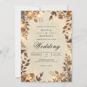 Rustikale Sepia-Flora-Lichter Hochzeit Einladung