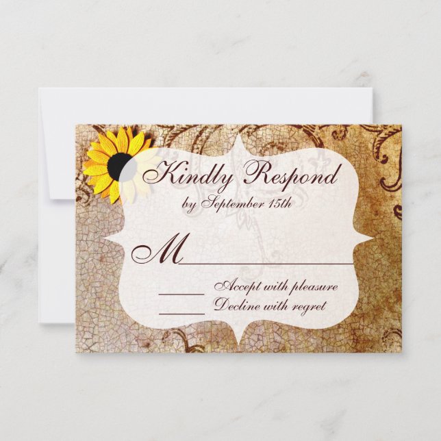 Rustikale Shabby Sonnenblumen Wirbel Hochzeiten RS RSVP Karte (Vorderseite)
