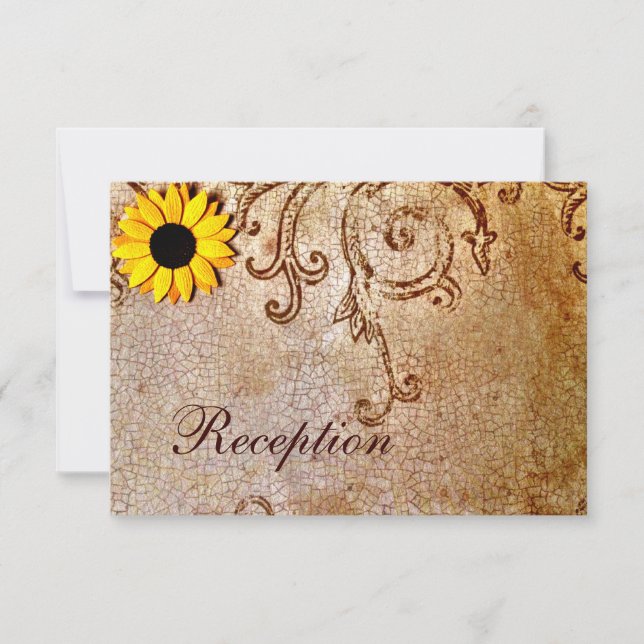 Rustikale Shabby Sunflowers Brown Wedding Card Einladung (Vorderseite)