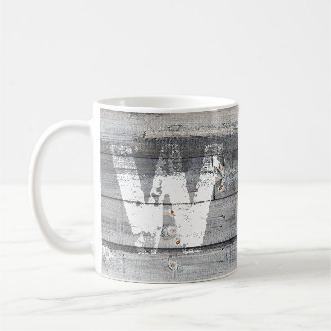 Rustikale Shiplap hölzerne Bretter mit Monogramm Kaffeetasse (Links)
