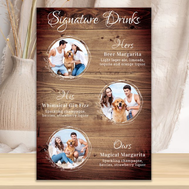 Rustikale Signatur Drinks 3 Foto Haustier Hochzeit Poster (Von Creator hochgeladen)
