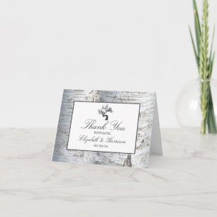 Rustikale silberne Birken-Baum-Hochzeit danken Dankeskarte