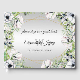 Rustikale Silberschneeanemone Goldene Hochzeit Gästebuch