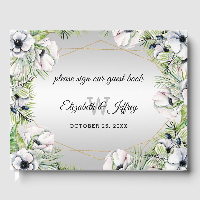 Rustikale Silberschneeanemone Goldene Hochzeit Gästebuch (Vorderseite)