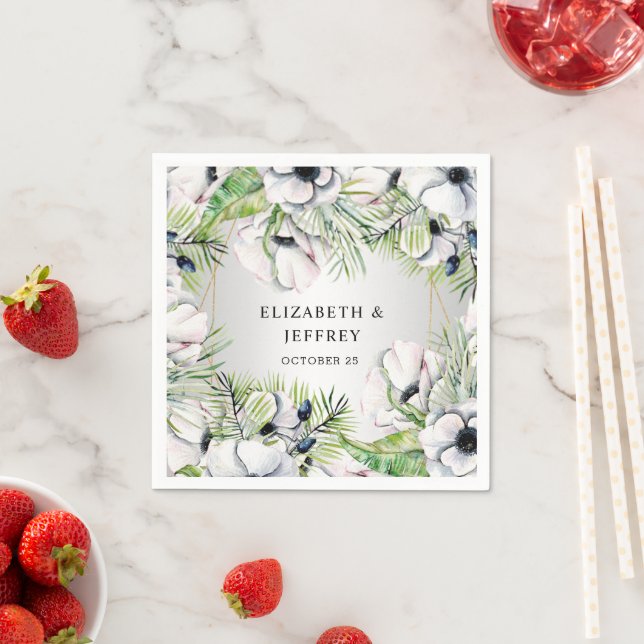 Rustikale Silberschneeanemone Goldene Hochzeit Serviette (Beispiel)