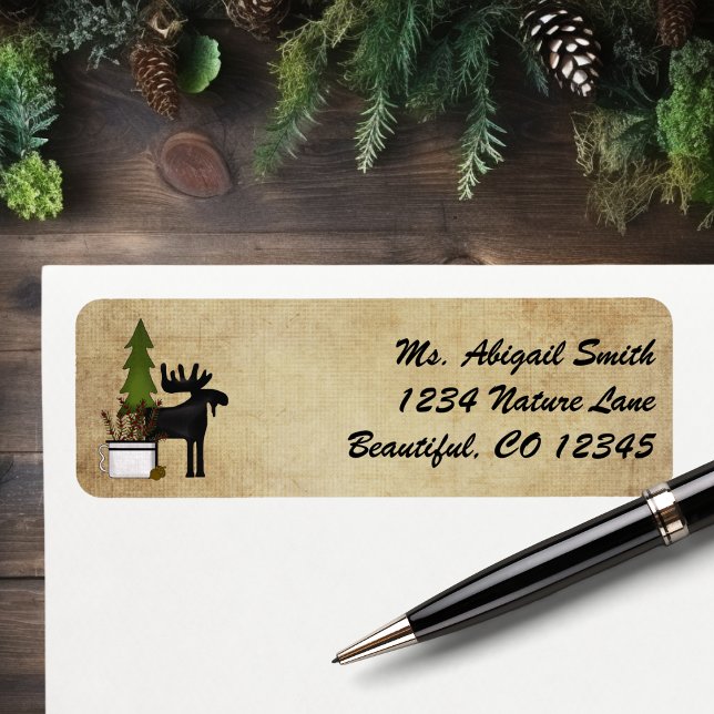 Rustikale Silhouette Bergland Anschrift (Rustic Mountain Country Silhouette Moose Address Label)