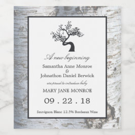 Rustikale Silver Birch Tree Baby Ankündigung Weinetikett