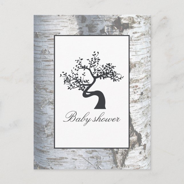 Rustikale Silver Birch Tree Baby Dusche Einladung (Vorderseite)