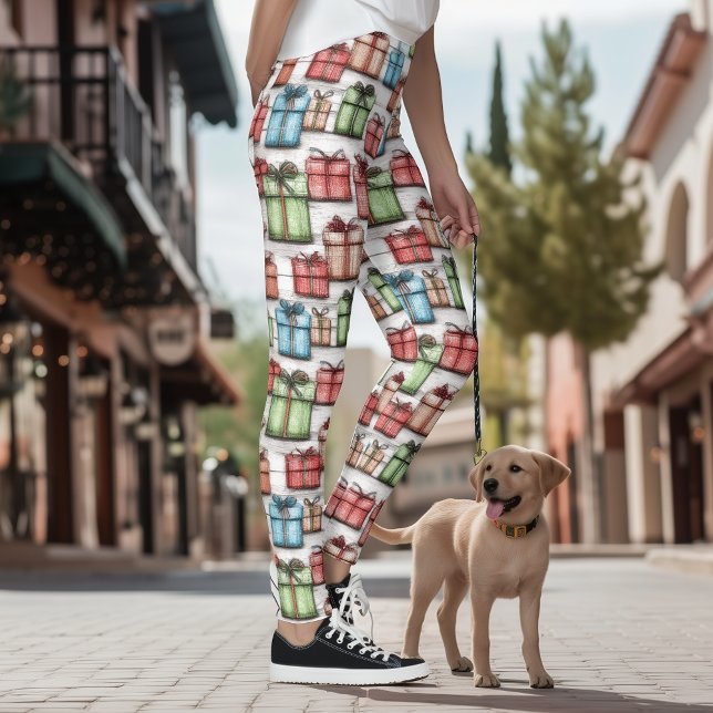 Rustikale skandinavische verpackte Geschenke-Feier Leggings (Von Creator hochgeladen)