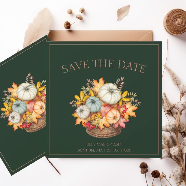 Rustikale Smaragdgrüne Herbstkürbis Hochzeit Save The Date (Von Creator hochgeladen)