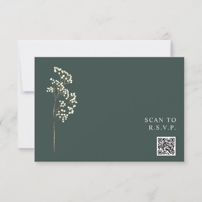 Rustikale Smarald Gypsophila QR Code Wedding RSVP Karte (Vorderseite)