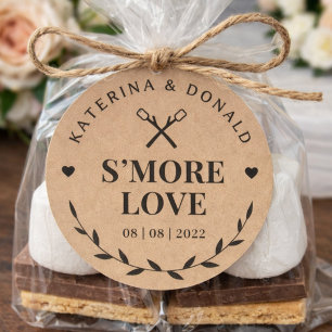 Rustikale S'more-Liebe Hochzeit Kraft Runder Aufkleber