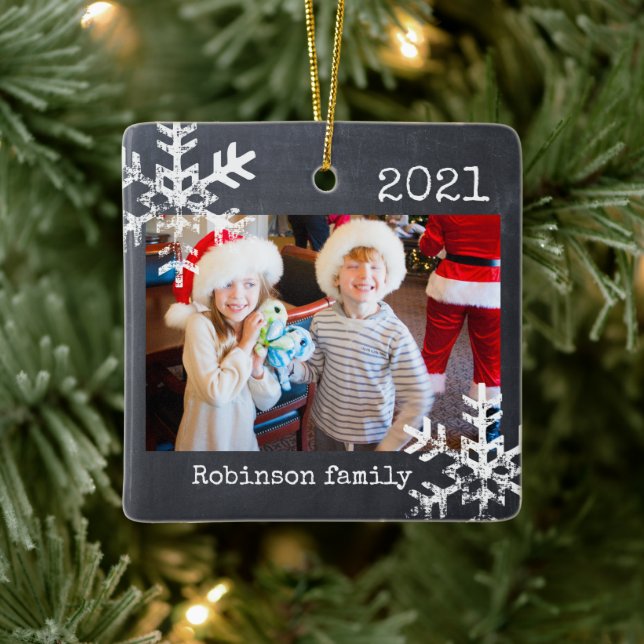 Rustikale Snowflake-Familienpension Keramikornament (Baum)