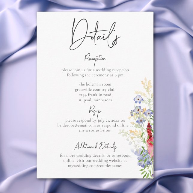 Rustikale Sommer-Wildblumen & Sonnenblumen Details Begleitkarte (Rustic Summer Wildflowers & Sunflowers Details Enclosure Card)