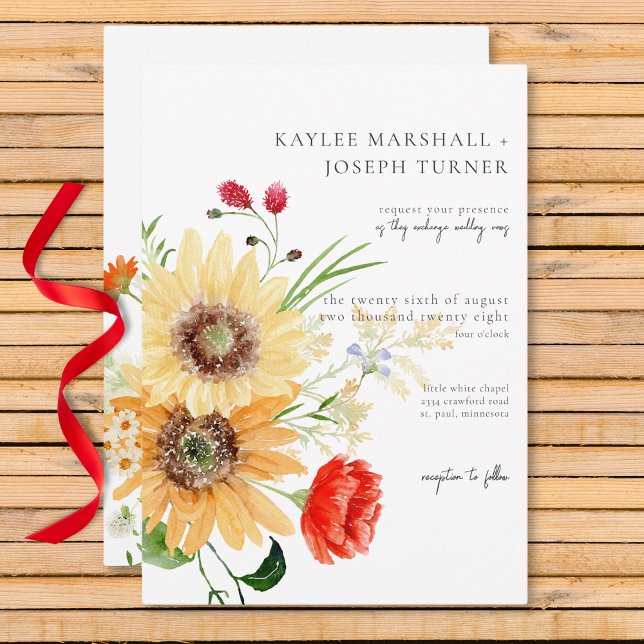 Rustikale Sommer-Wildblumen & Sonnenblumen Einladung (Rustic Summer Wildflowers & Sunflowers Invitation)