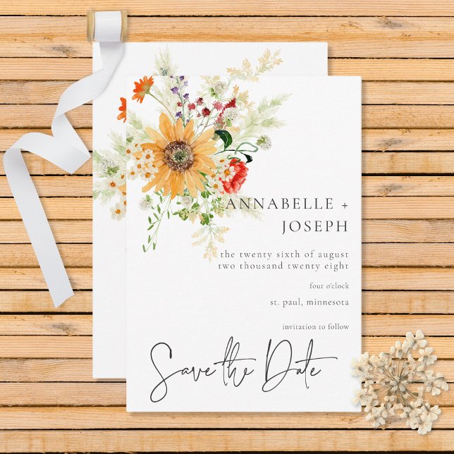 Rustikale Sommer-Wildblumen & Sonnenblumen Save The Date (Von Creator hochgeladen)