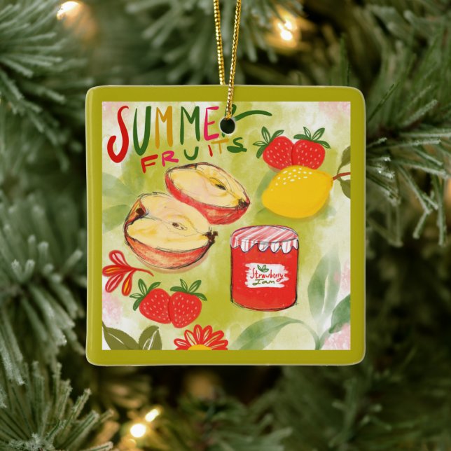 Rustikale Sommerfrüchte Frohe Weihnachten Keramikornament (Baum)