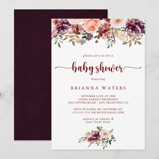 Rustikale Sommerkalligraphie Babydusche Einladung (Vorne/Hinten)