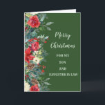 Rustikale Son & Daughter im Gesetz frohe Weihnacht Karte<br><div class="desc">Frohe Weihnachten für Sohn und Tochter in der Rechtskarte mit grünem Aquarell und Pinecones und nachdenklichen Vers.</div>