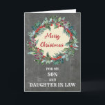 Rustikale Son & Daughter im Gesetz frohe Weihnacht Karte<br><div class="desc">Frohe Weihnachten für Sohn und Tochter in der Rechtskarte mit einem rustikalen Aquarellkranz und nachdenklichem Vers.</div>