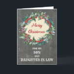 Rustikale Son & Daughter im Gesetz frohe Weihnacht Karte<br><div class="desc">Frohe Weihnachten für Sohn und Tochter in der Rechtskarte mit einem rustikalen Aquarellkranz und nachdenklichem Vers.</div>