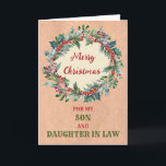 Rustikale Son & Daughter im Gesetz frohe Weihnacht Karte<br><div class="desc">Frohe Weihnachten für Sohn und Tochter in der Rechtskarte mit einem rustikalen Aquarellkranz und nachdenklichem Vers.</div>