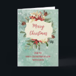 Rustikale Son & Daughter im Gesetz frohe Weihnacht Karte<br><div class="desc">Frohe Weihnachten für Sohn und Tochter in der Rechtskarte mit Aquarell Blumenarrangements und schneebedecktem Hintergrund und nachdenklichem Vers.</div>