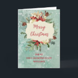 Rustikale Son & Daughter im Gesetz frohe Weihnacht Karte<br><div class="desc">Frohe Weihnachten für Sohn und Tochter in der Rechtskarte mit Aquarell Blumenarrangements und schneebedecktem Hintergrund und nachdenklichem Vers.</div>