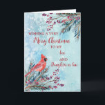 Rustikale Son & Daughter im Gesetz frohe Weihnacht Karte<br><div class="desc">Frohe Weihnachten für Sohn und Tochter in der Rechtskarte mit Aquarellfolien,  einem Kardinal und Aquarellschneemuster und nachdenklichem Vers.</div>