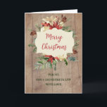 Rustikale Son & Daughter im Gesetz frohe Weihnacht Karte<br><div class="desc">Frohe Weihnachten für Sohn und Tochter in der Rechtskarte mit Aquarellblumen Anordnung und rustikalen Holzmuster und nachdenklichen Vers.</div>
