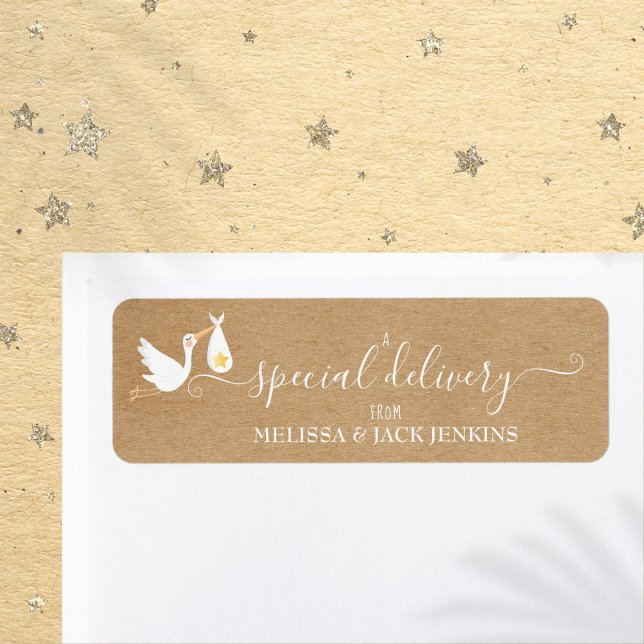 Rustikale Sonderlieferung Baby Stork Rücksendeadre (Rustic Special Delivery Baby Stork Return Address Label)