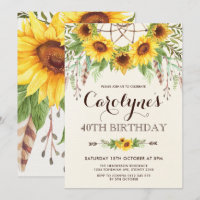 Rustikale Sonnenblume 40. Geburtstag Boho Gelbe Bl