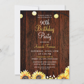 Rustikale Sonnenblume 90. Geburtstag Einladung