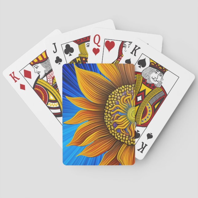 Rustikale Sonnenblume auf blau Spielkarten (Rückseite)