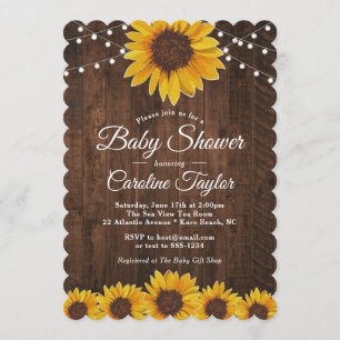 Rustikale Sonnenblume Babydusche mit Streichleucht Einladung