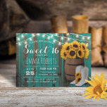 Rustikale Sonnenblume Barrel Aquamarin Barn Cowgir Einladung<br><div class="desc">Rustikale Sonnenblume Barrel Land Aquamarin Stall Holz Cowgirl Sweet 16 Geburtstag Einladungen.</div>