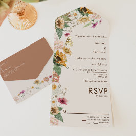 Rustikale Sonnenblume Beige Moderne Hochzeit All In One Einladung