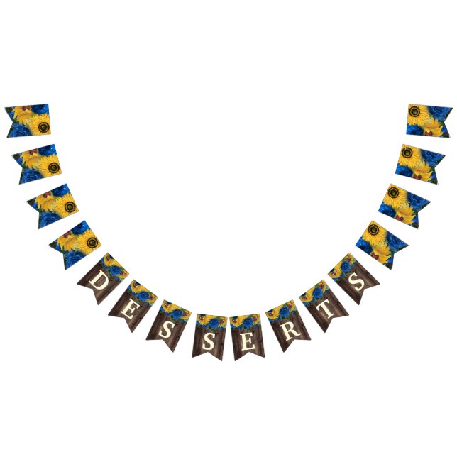 Rustikale Sonnenblume Blaue Rose Nachtisch Wimpelkette (Alle)