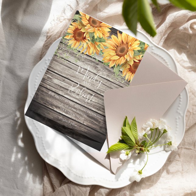 Rustikale Sonnenblume Bouquet Wassercolour Wedding Einladung (Von Creator hochgeladen)