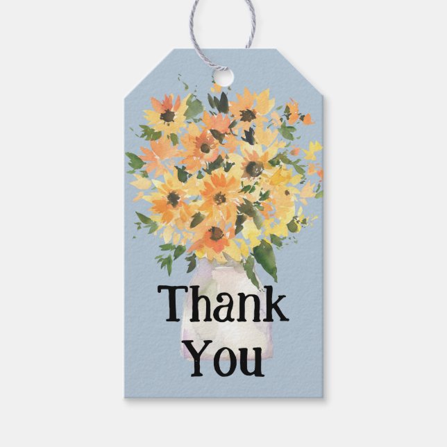 Rustikale Sonnenblume Bouquet Wasserfarbe Geschenkanhänger (Vorderseite)