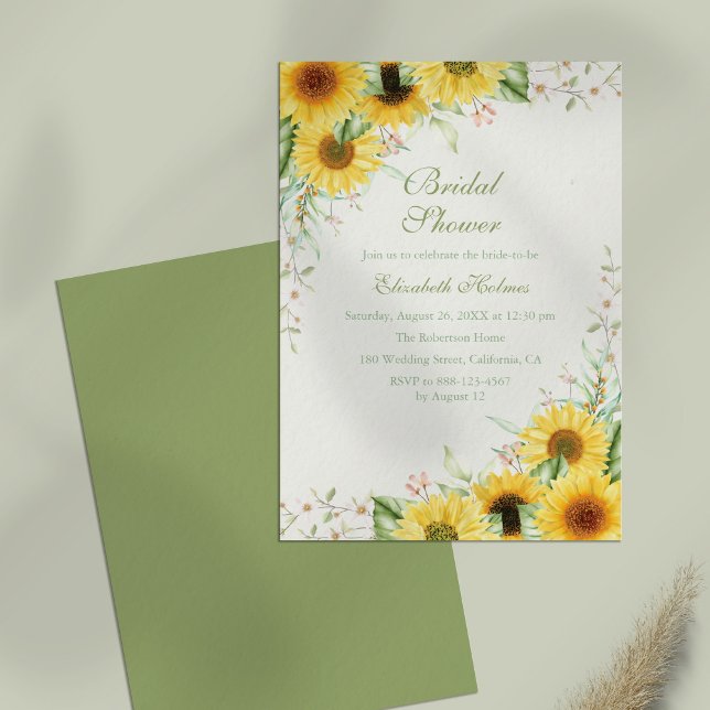 Rustikale Sonnenblume Brautparty Einladung (Rustic Sunflower Delight Bridal Shower Invitation on a table.)