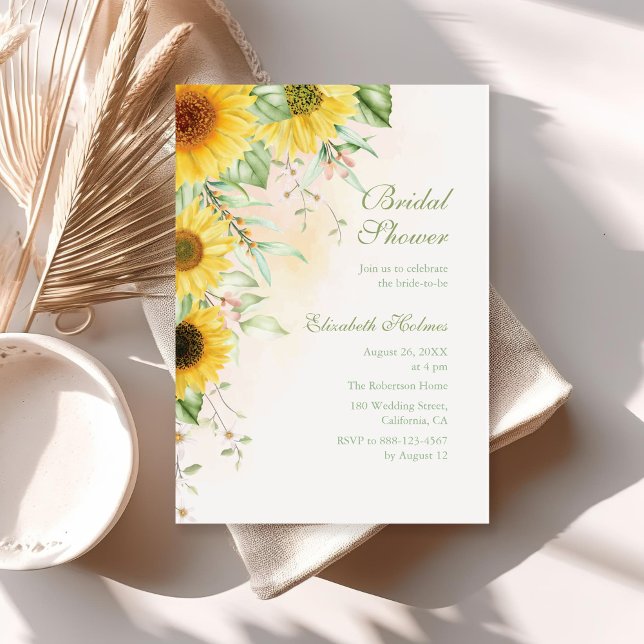 Rustikale Sonnenblume Brautparty Einladung (Rustic Sunflower Delight Bridal Shower Invitation on a boho sunny table.)