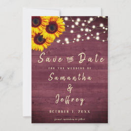 Rustikale Sonnenblume Burdundy Wood Wedding Save The Date