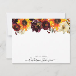 Rustikale Sonnenblume Burgund Rose Floral Wasserfa Mitteilungskarte
