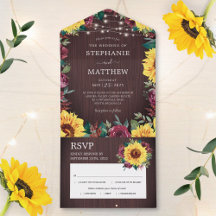 Rustikale Sonnenblume Burgund Rose Lights Wedding