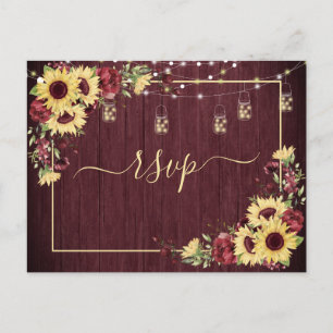 Rustikale Sonnenblume Burgund Wood Floral UAWG No  Einladungspostkarte