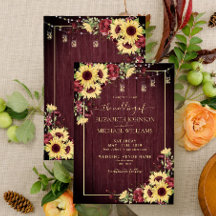 Rustikale Sonnenblume Burgundy Wood Floral Wedding